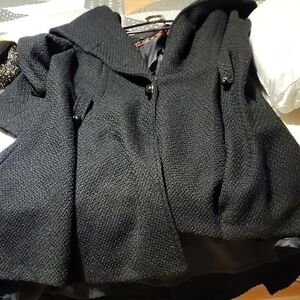 Steve Madden Black Textured Cape Vintage From 90s Coat With Hood